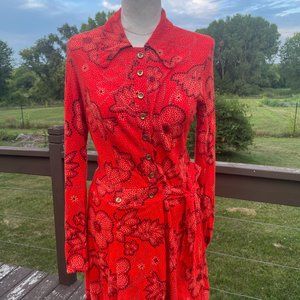 Vintage Bobbie Brooks Dress, Bright Red Floral Print, Modern Size 6